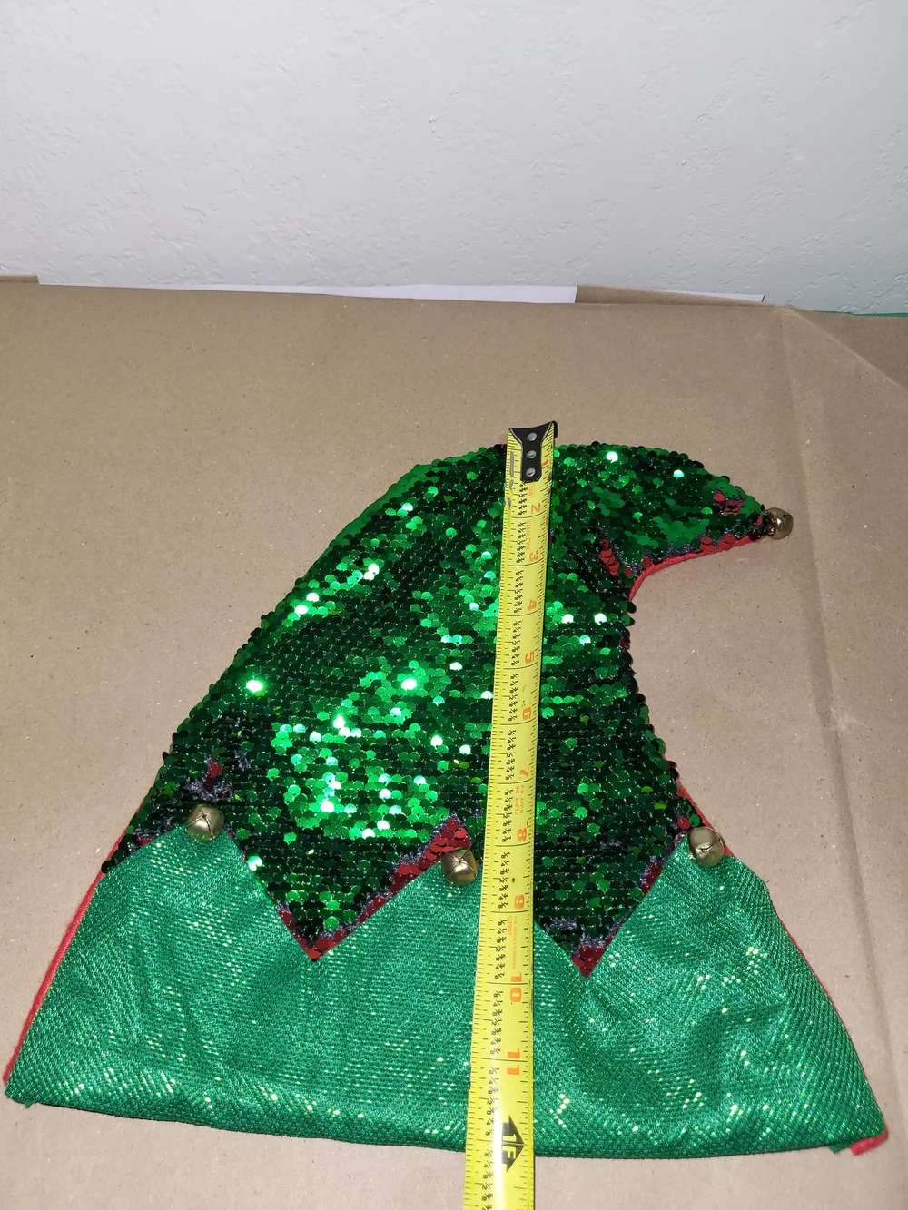 Kids Green Sequin Elf Hat with Jingle Bells